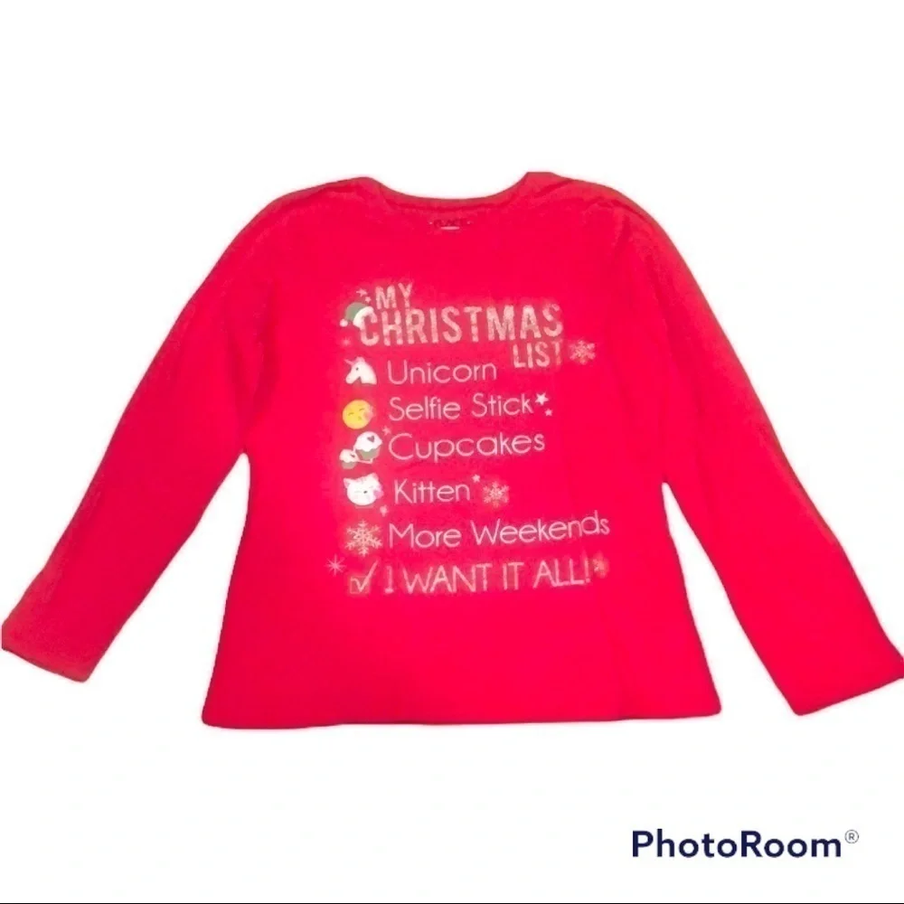 The Children’s Place Girls Red Long Sleeve Holiday Tee Shirt Size XL NWOT
